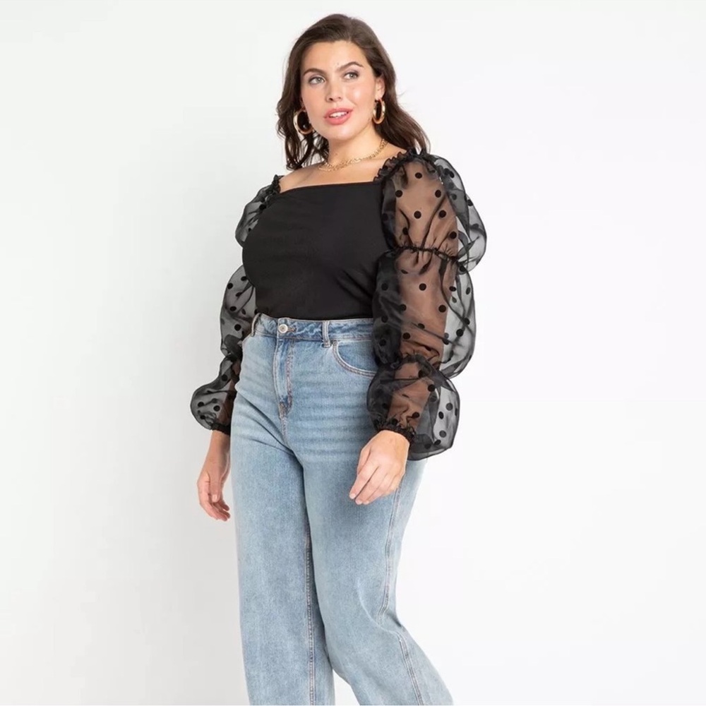 Eloquii Flocked Organza black top size 18/20, worn once